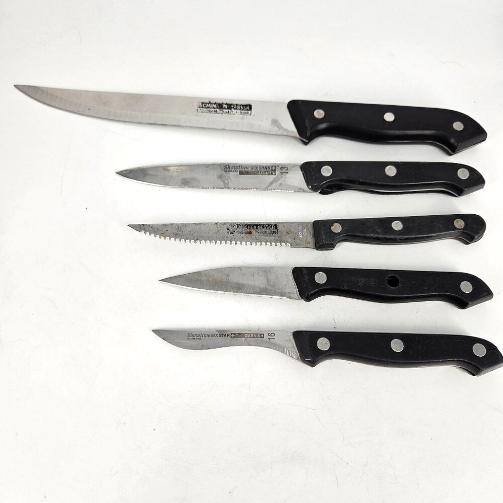 Ronco Showtime Six Star Kitchen Knives Utility Dinner Silver 5 Pc Stain Steel